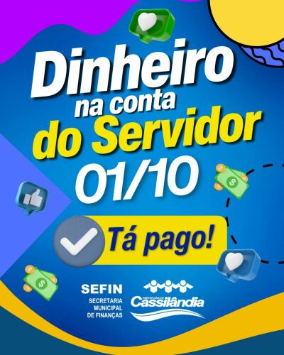 Imagem da notícia Prefeitura de Cassilândia anuncia que o salário já está na conta dos servidores municipais